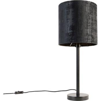 Lámpara de mesa moderna negra con pantalla negra 25 cm - SIMPLO, Acero/Textil, Cilíndrica, Adecuada para LED, Máx. 1 x 40 Watt