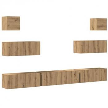 Mueble para TV de Pared 7 Piezas en Madera Compuesta de Roble Artesanal