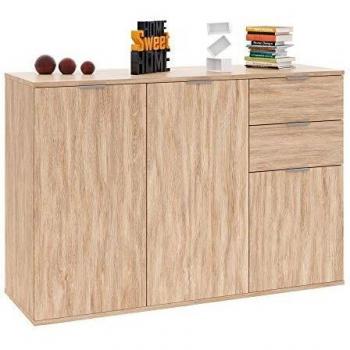 Cómoda Alba Roble 107x74x35cm con 3 Puertas y 2 Cajones - Mueble organizador de interior