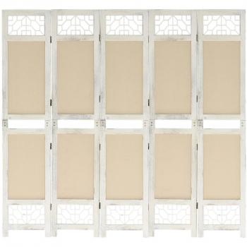 Biombo divisor de 5 paneles de tela color crema 175x165 cm