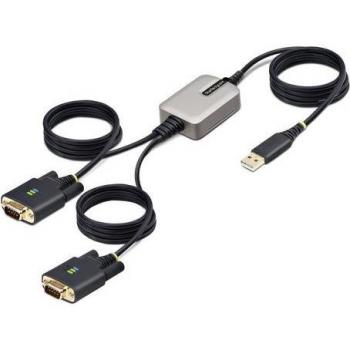 Cable Adaptador USB a Serie de 2 Puertos - 4m - DB9 RS232 con Retención COM y Protección ESD Nivel 4 - Compatible con Windows/macOS/ChromeOS/Linux