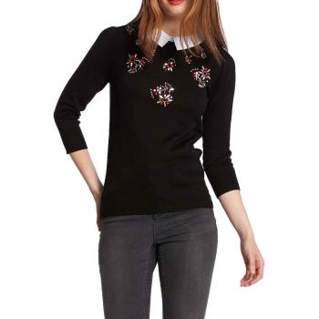 MAZA.N Negro Jersey Cuello Camisa con bisutería