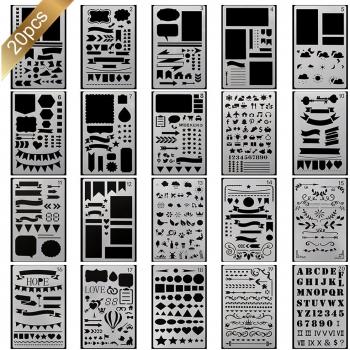 20 Pack Plantilla de Dibujo para Niños bala diario Stencil Set de más de 1.000 diferentes patrones plástico planificador DIY dibujo plantilla pintura plantilla