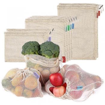 esonmus 8pcs / Set Bolsa de la Compra Conjunto de 8pcs Bolsas de Malla de algodón Bolsas con cordón Bolsas de Productos Reutilizables con Tara Tag