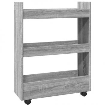 Carro de almacenaje estrecho 3 niveles madera gris Sonoma