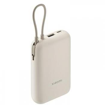 Power Bank Xiaomi 10000mAh con Cable Integrado, Carga Rápida de 22.5W, 3 Puertos USB (USB-A y USB-C), Color Beige