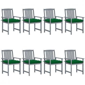 8-Piece Grey Acacia Solid Wood Garden Chair Set with Cushions