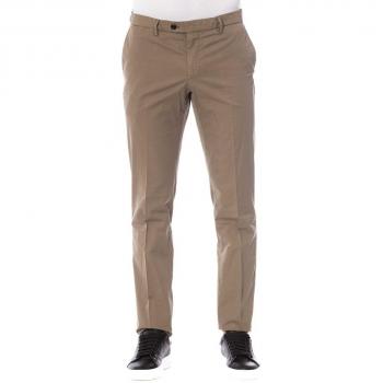 Trussardi Brown Cotton Chinos for Men - Size S (IT46) with Front Zipper and Pockets