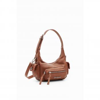 Desigual Brown Polyethylene Handbag, Shoulder Bags, female, Brown, Size: ONE SIZE, Multiple Pockets