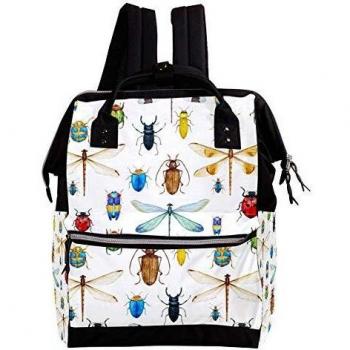 TIZORAX - Mochila de pañales para bebé, diseño de libélulas, mariquita y escarabajos