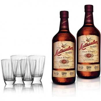 Ron Matusalem 15 Años Gran Reserva - Estuche para regalo de 2 Botellas de 700ml + 4 Vasos exclusivos.