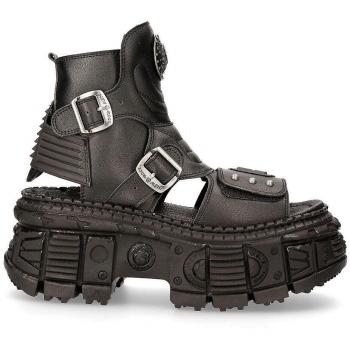 New Rock Vegan Leather Biker Platform Sandals - BIOS106-V3 Unisex Black EU 40