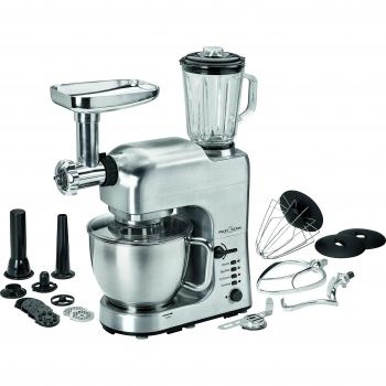 ProfiCook PC-KM 1004 Robot de Cocina multifunción, Cuerpo de Metal, 1400 W, Acero Inoxidable, 4 Velocidades, Plateado