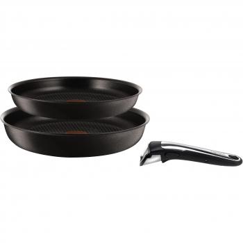 Tefal Ingenio Set sartenes 24 cm y 28 cm con Mango extraíble, Gran antiadherencia aptas para el Horno, para Todos los Fuegos Incluso inducción, Negro