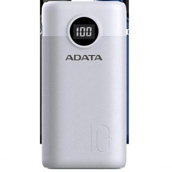 Cargador portátil ADATA P10000QCD de 10000mAh con conexión Tipo C y 2 puertos USB en color blanco