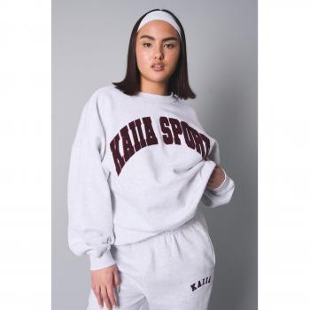 Kaiia Sport Slogan Oversized Sweatshirt Light Grey Marl