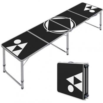 Outsunny Mesa Portátil de Beer Pong Plegable con Patas de Aluminio, Altura Ajustable en 3 Niveles, Dimensiones 240x60x54-70 cm, Color Negro y Plata