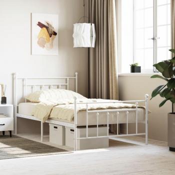 White Metal Bed Frame with Headboard and Footboard 100x200 cm
