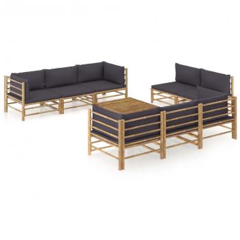 9-Piece Bamboo Garden Lounge Set with Dark Grey Cushions