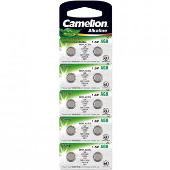 Pack de 10 pilas alcalinas Camelion AG8 1,5V sin mercurio (LR55 / LR1120)