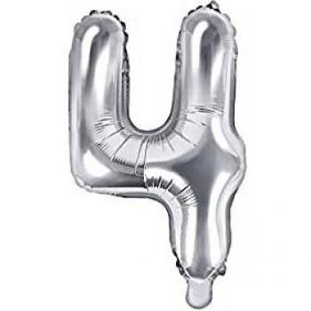 Partydeco - Globo de Mylar con Forma de número 4, Color Plateado, 35 cm
