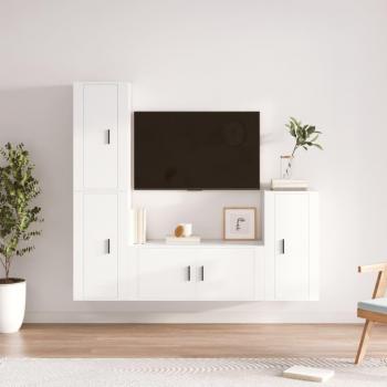 vidaXL Set de muebles para TV 4 piezas madera contrachapada blanco, Mueble de salón, Mueble TV, Mesa de TV