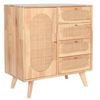 Aparador Natural de Madera de Caucho y Metal Multicolor 73,5 x 35 x 78 cm