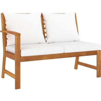 Banco de jardín de madera de acacia con cojines crema 114,5 cm gris oscuro, conjunto de muebles para terraza y jardín exterior