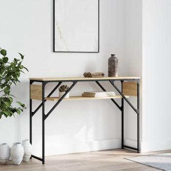 Mesa consola estante de madera de ingeniería 105x30x75 cm en color negro, roble sonoma y roble ahumado, ideal como mesa de sofá, mesa de entrada para salón, mueble recibidor o mesita auxiliar