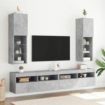 Mueble de TV con luces LED 2 piezas gris hormigón 30,5x30x102 cm