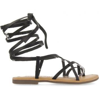 Sandalia Plana Gioseppo 69115-p Negro - Sandalias de piel negras con tiras finas atadas al tobillo, estilo romano