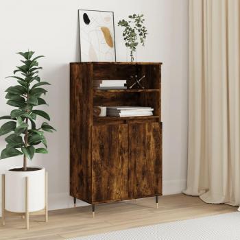 Aparador alto de madera contrachapada en roble ahumado, dimensiones 60x36x110 cm, mueble de almacenaje para salón, buffet y armario auxiliar
