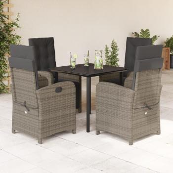 5 Piece Gray Poly Rattan Garden Dining Set with Cushions