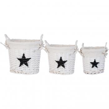 Clayre & Eef 6ro0319 cesta Cestas cesta blanco estrella negro Juego de 3 de ratán con plástico aprox. 24 x 31 x 23 cm/20 x 25 x 21 cm/16 x 20 x 19 cm
