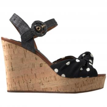 Dolce & Gabbana Black Wedges Polka Dotted Ankle Strap Shoes Sandals - EU35.5/US5