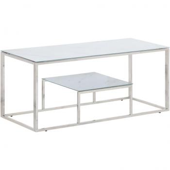 Mesa de centro de acero inoxidable con vidrio templado en color plateado
