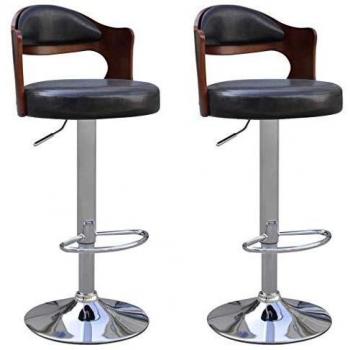 vidaXL Taburetes de cuero artificial negro con espaldar de madera curvada 2 piezas