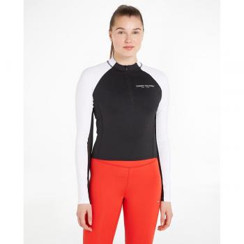 Camiseta deportiva de manga larga Tommy Hilfiger Two Tone Half Zip negro blanco mujer - M