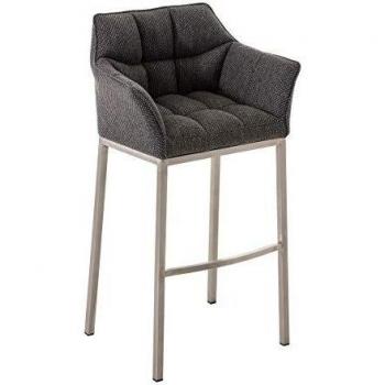 Taburete de bar Damaso en tela gris titanio con base de 4 patas y estructura de acero inoxidable