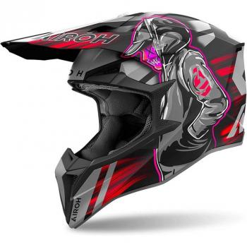 Airoh Casco de Cross Wraap Cyber Rojo Mate - Casco de motocross, color rojo mate, diseño aerodinámico, ventilación optimizada, interior desmontable y lavable, homologación ECE 22
