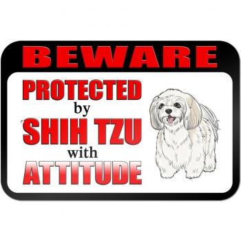 Gráficos y más, 22,9 x 15,2 cm beware protegido por Shih Tzu con actitud Metal Sign Junta