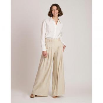 Pantalón palazzo de mujer con pliegues de cintura alta