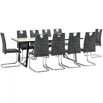 vidaXL Juego de Comedor 11 Piezas Cuero Sintético Mobiliario Decoración Interior Casa Hogar Robusto Duradero Resistente Funcional Práctico Útil Negro