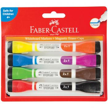 Faber-Castell Bi-Colour Magnetic Whiteboard Markers, Assorted 4pk