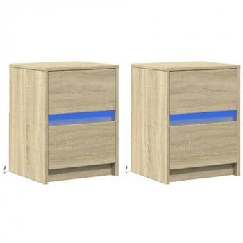 Mesitas de noche con luces LED (2 uds) de madera ingeniería roble Sonoma