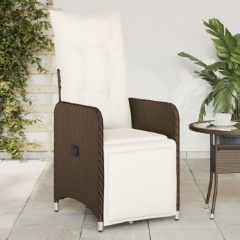 Silla de jardín reclinable con almohadas de Polyrattan marrón