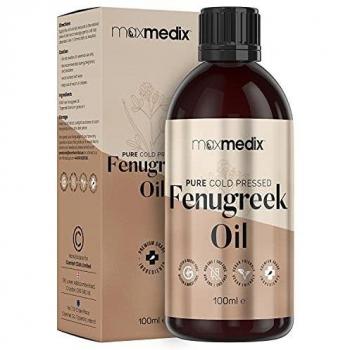 Aceite de Fenogreco 100ml - Aceite 100% Puro y Natural Por Prensado en Frío MaxMedix - Aceite de Masaje para Escote, Cuerpo, Manos y Cabello - Fuente de Vitaminas para la Piel