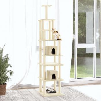 Árbol rascador para gatos con postes de sisal color crema 216 cm