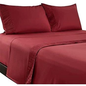 Bedsure Sabanas 105x190 4 Piezas - Juego Sábanas Cama 105 Poliéster con Bajera 105 Ajustable, Encimera y 2 Fundas de Almohada 50x80cm, Burdeos