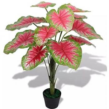vidaXL Planta de caladium artificial con macetero 70 cm verde y roja